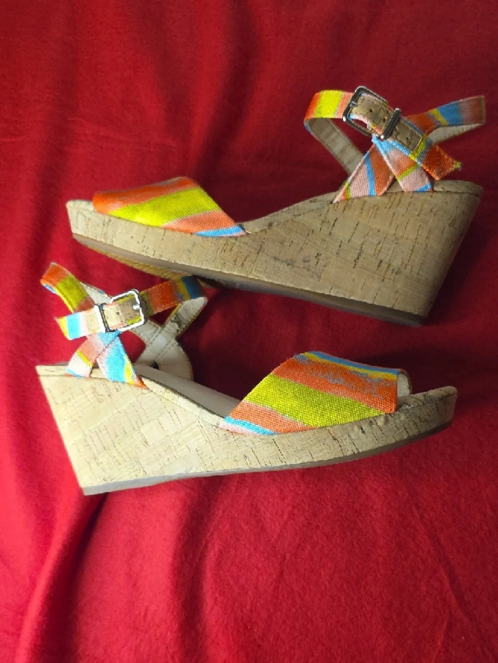 Alex Marie Claramir‎ Rainbow Striped Cork Wedge Sandals - 7M